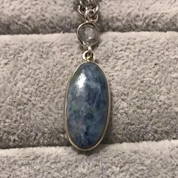 New Sterling Silver Mermaid Kyanite Short Necklace Pendant Topaz Accent Crystal - Picture 2 of 13